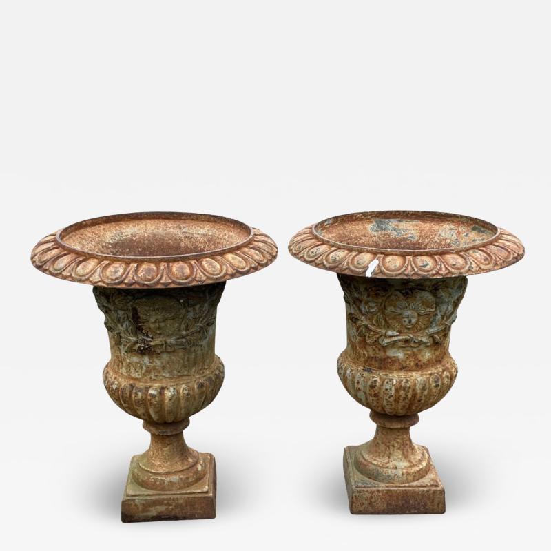 Pair Cast Iron 24 Campania Garden Urns