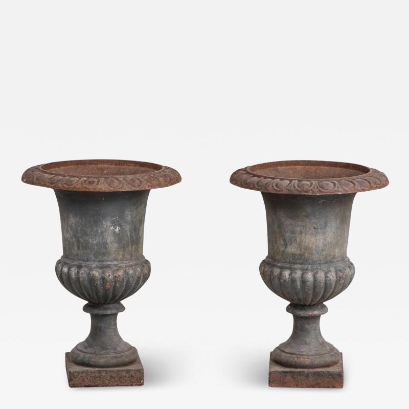 Pair Cast Iron Neoclassical Urns France Mid 20th C 