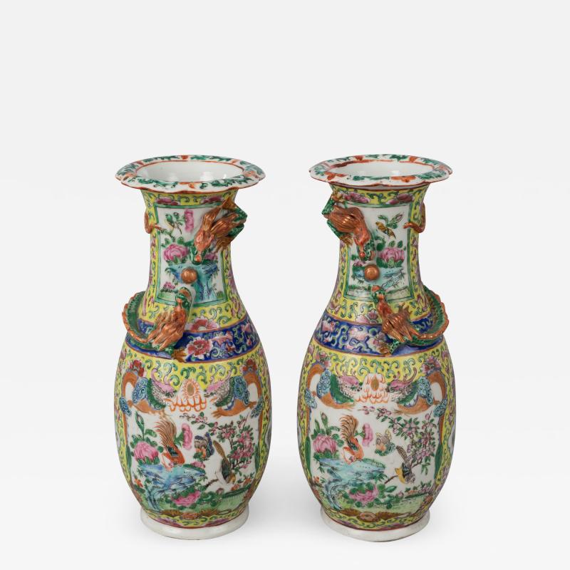 Pair Chinese Export Canton Open Vases