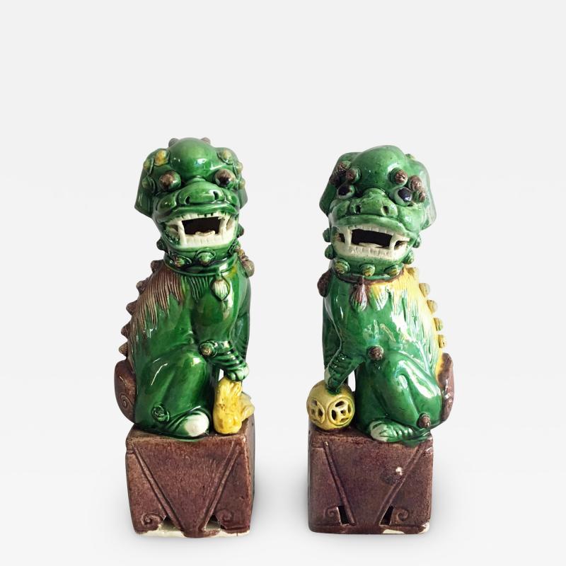 Pair Chinese Green Porcelain Foo Dogs
