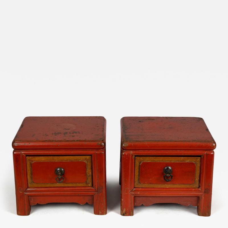 Pair Chinese Red Lacquered Low Stands
