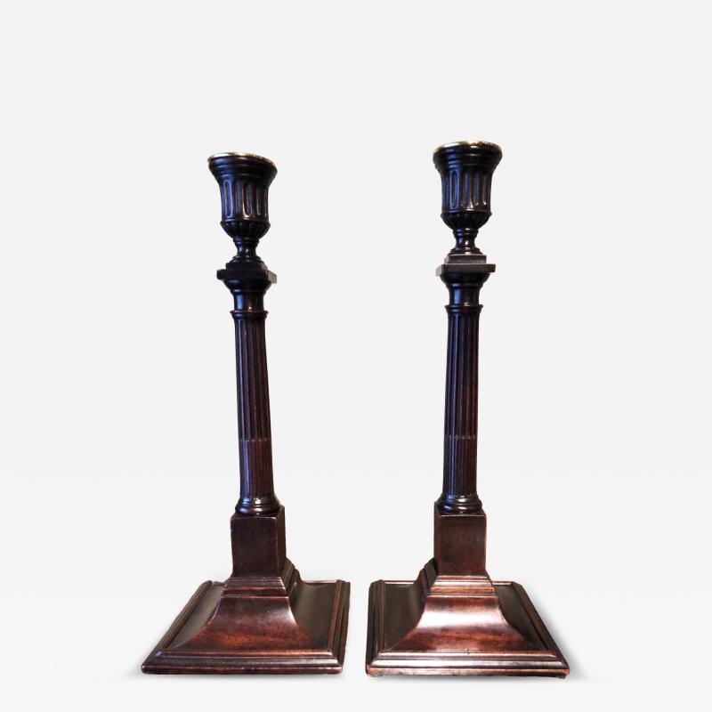 Pair Chippendale Carved Columnar Candlesticks