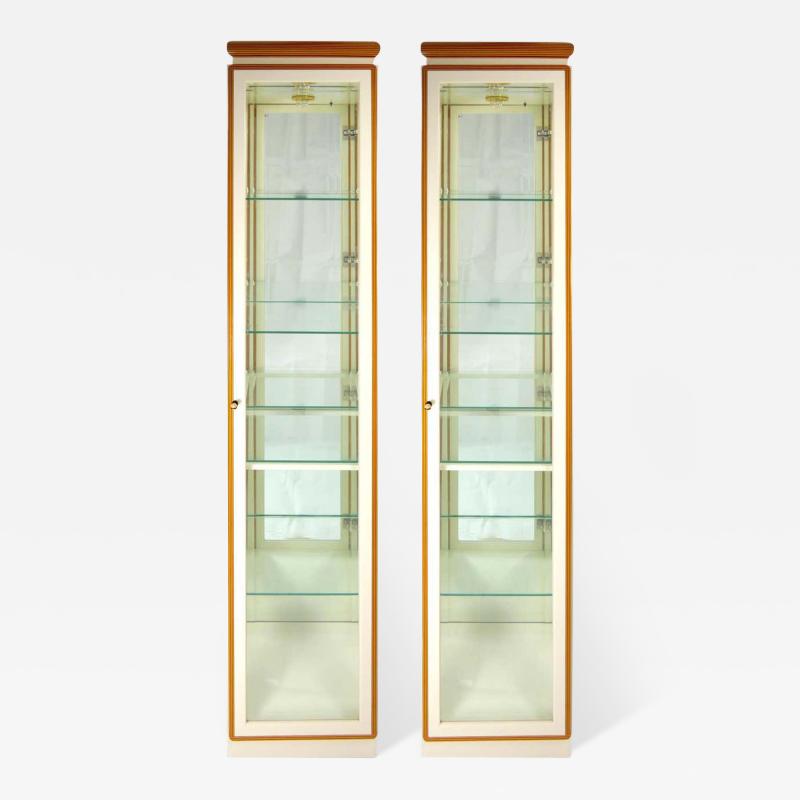 Pair Contemporary Modern Lacquered Wood Frame Glass Vitrine