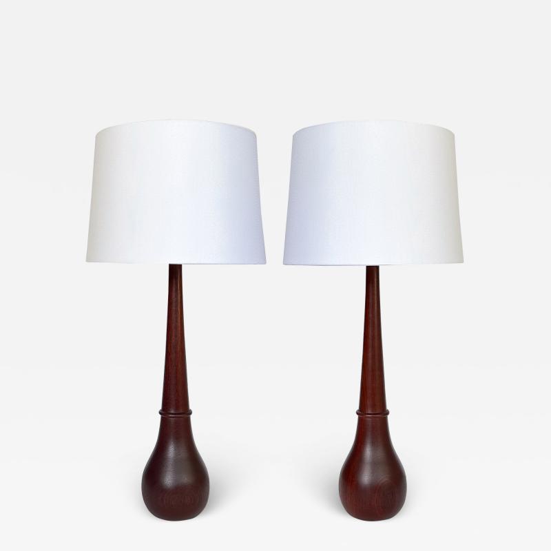 Pair Danish Solid Teak Table Lamps