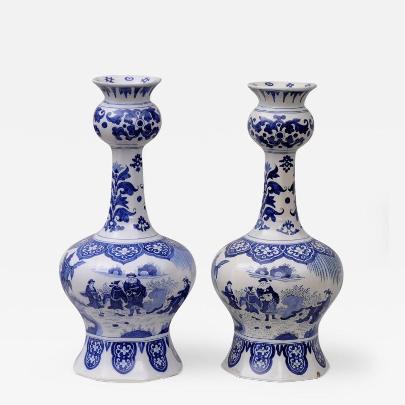 Pair Dutch Delft Bottle Vases