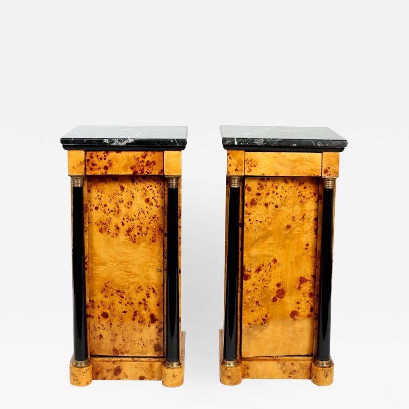 Pair Empire Style Marble Top Bar Wood Half Commodes