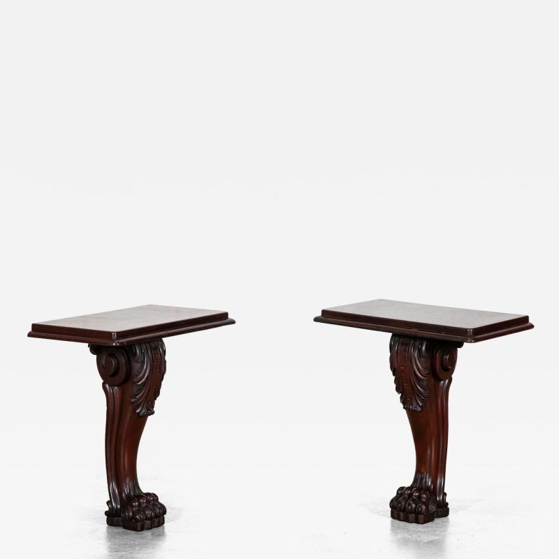 Pair English 19thC Mahogany Lion Paw Console Tables