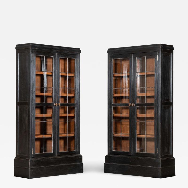 Pair English Ebonised Oak Glazed Bookcases