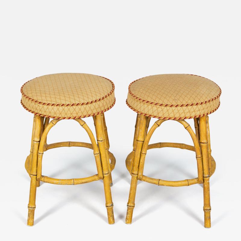 Pair English Faux Bamboo Stools