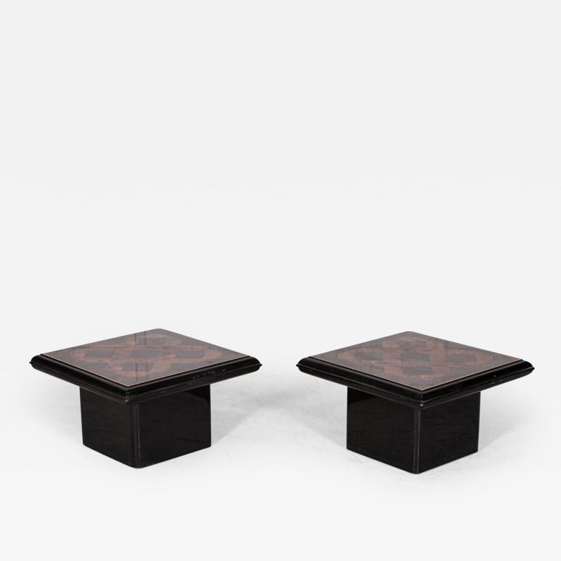 Pair English Mid Century Burr Walnut Side Tables