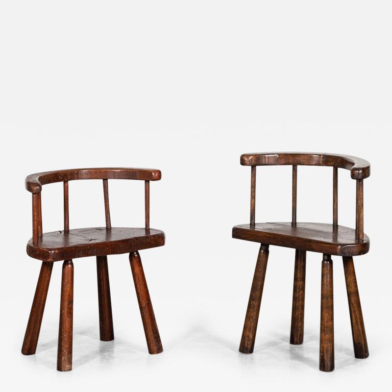 Pair English Oak Stick Back Chairs