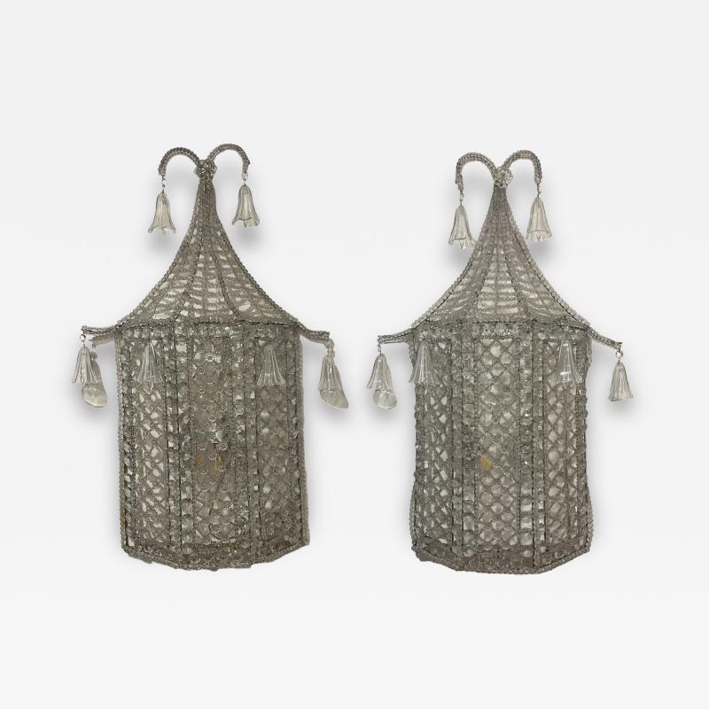 Pair English Regency Style Crystal Pagoda Sconces