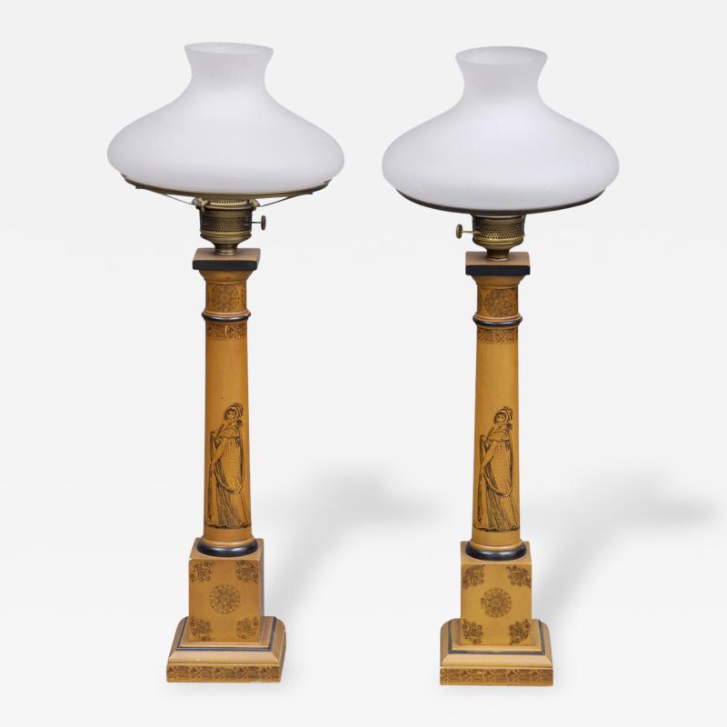 Pair English Tall Tole Lamps