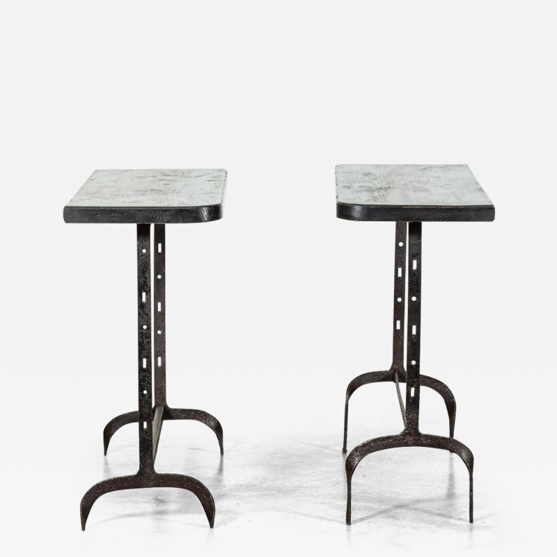 Pair English Wrought Iron Pine Console Tables