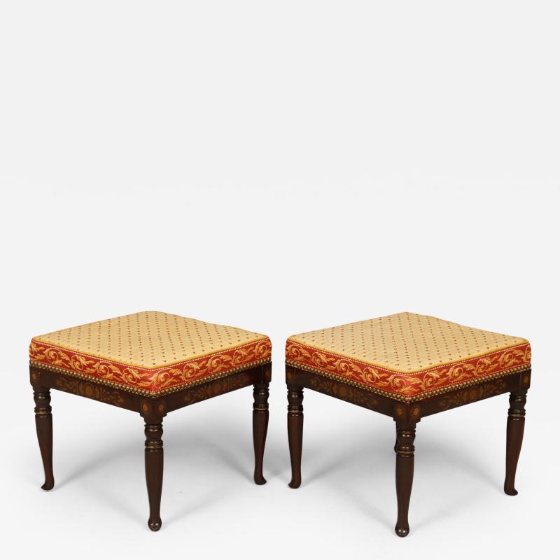 Pair Faux Rosewood Upholstered Stools