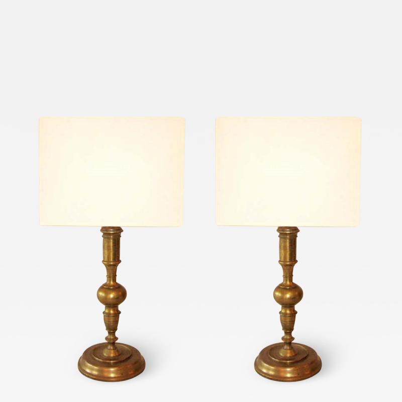 Pair French Mid Century Modern Neoclassical Gilt Bronze Solid Brass Table Lamps