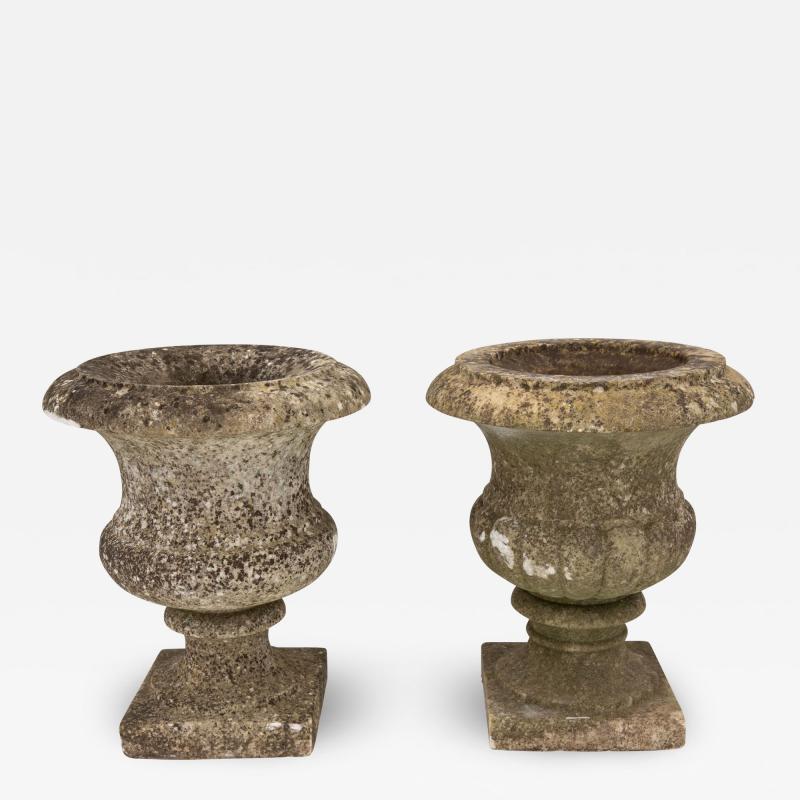 Pair French Stone Neoclassical Urns 20th century