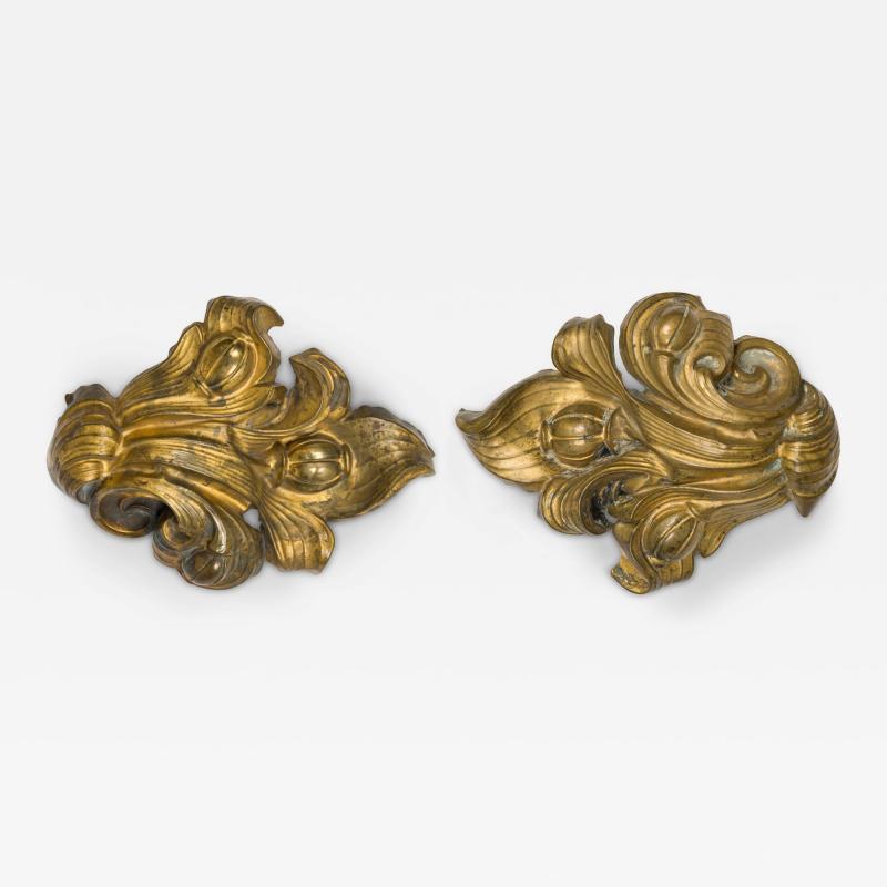Pair French Victorian Brass Acanthus Tiebacks