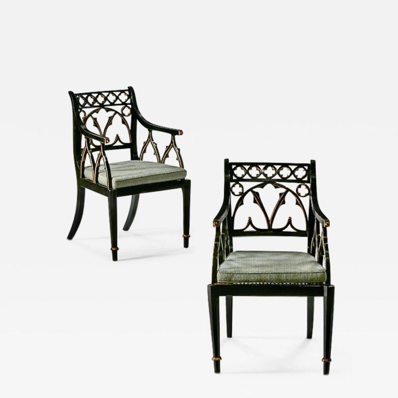 Pair George IV Gothick Open Arm Chairs c 1825