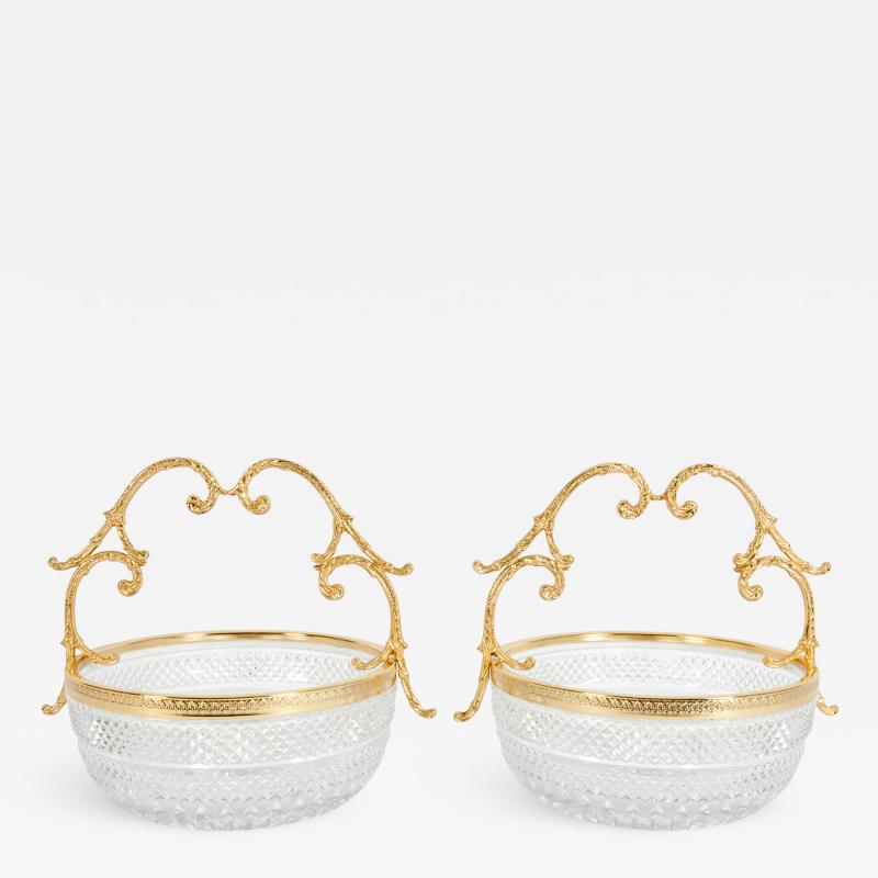 Pair Gilt Bronze Cut Crystal Centerpiece