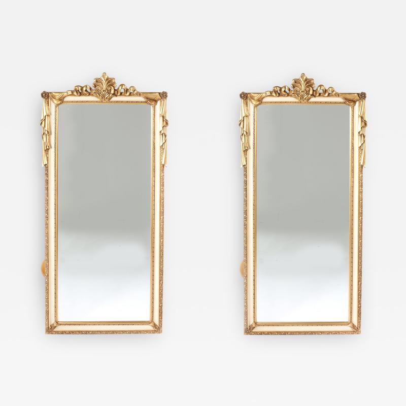 Pair Giltwood Framed Beveled Hanging wall Mirror