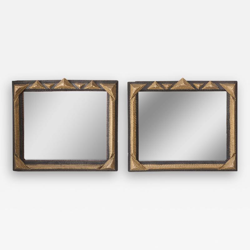 Pair Gold and Black Tramp Art Mirrors