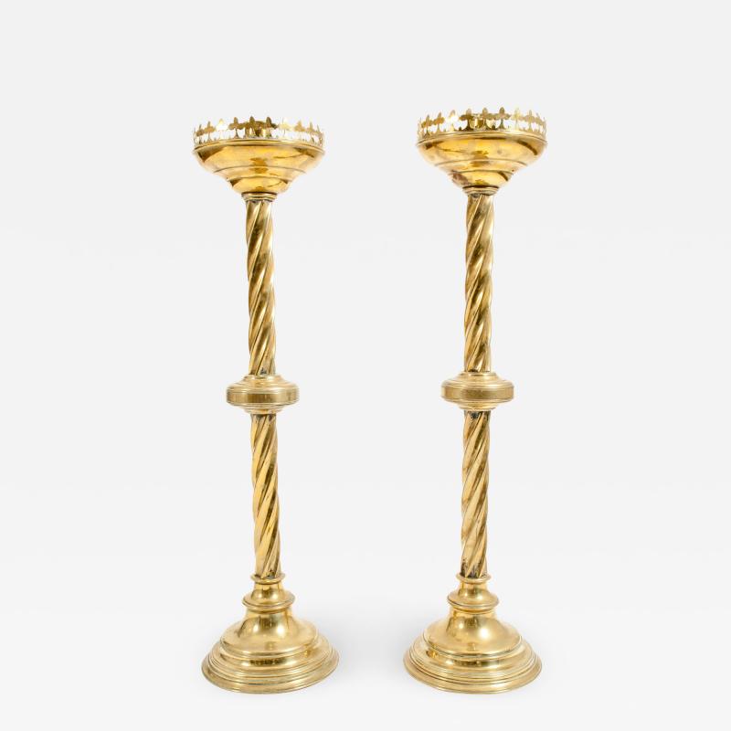 Pair Gothic Style Brass Candlestick