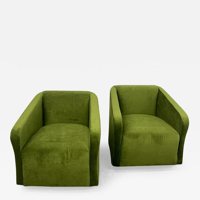 Pair Green Velvet Swivel Chairs