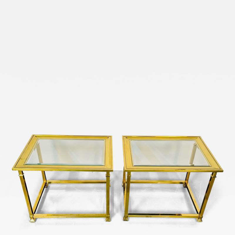 Pair Hollywood Regency Mastercraft Brass Glass End Side Tables Mid Century