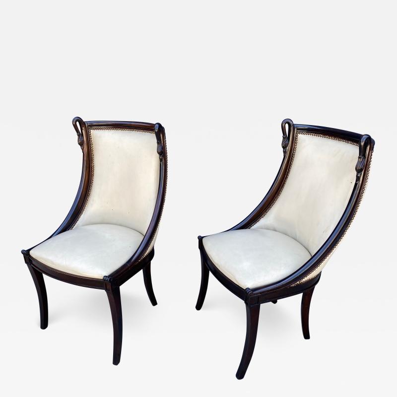 Pair Hollywood Regency Swan Side Chairs