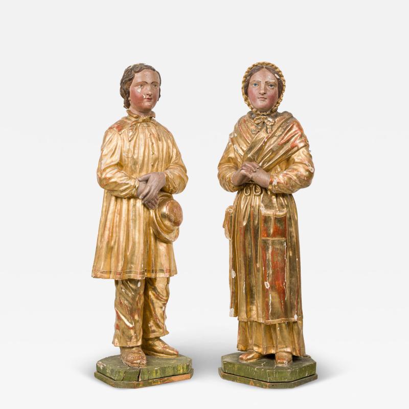 Pair Important Large Painted and parcel Gilt Figuires Italian