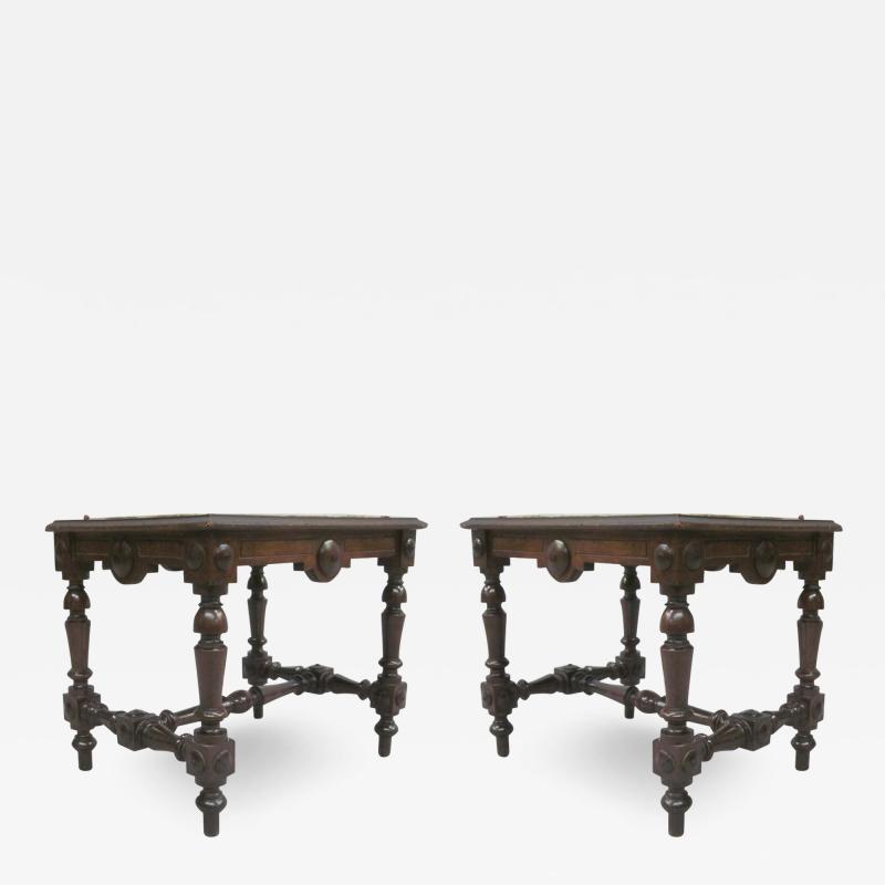 Pair Italian 19th Century Hand Carved Modern Neoclassical Wood Benches or Stools