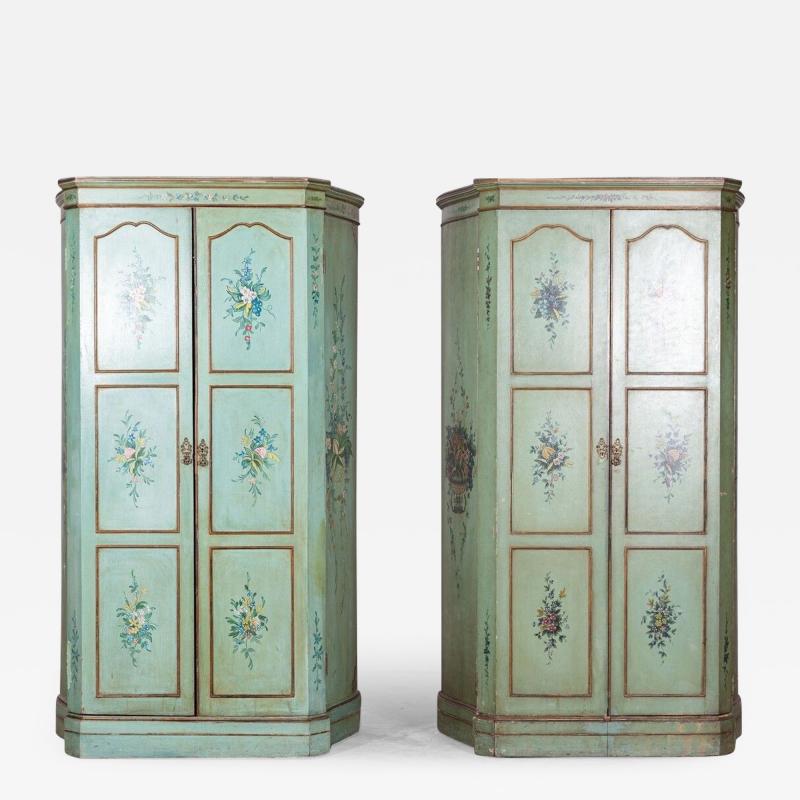 Pair Italian Painted Mahogany Armoire Cupboards