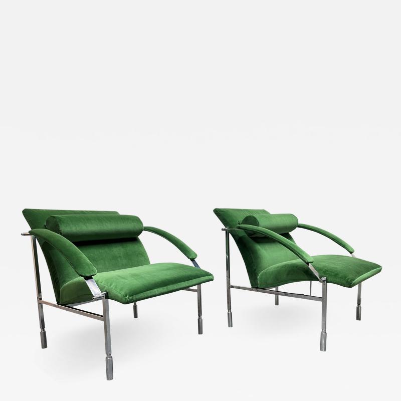 Pair Italian and Chrome Velvet Lounge Chairs