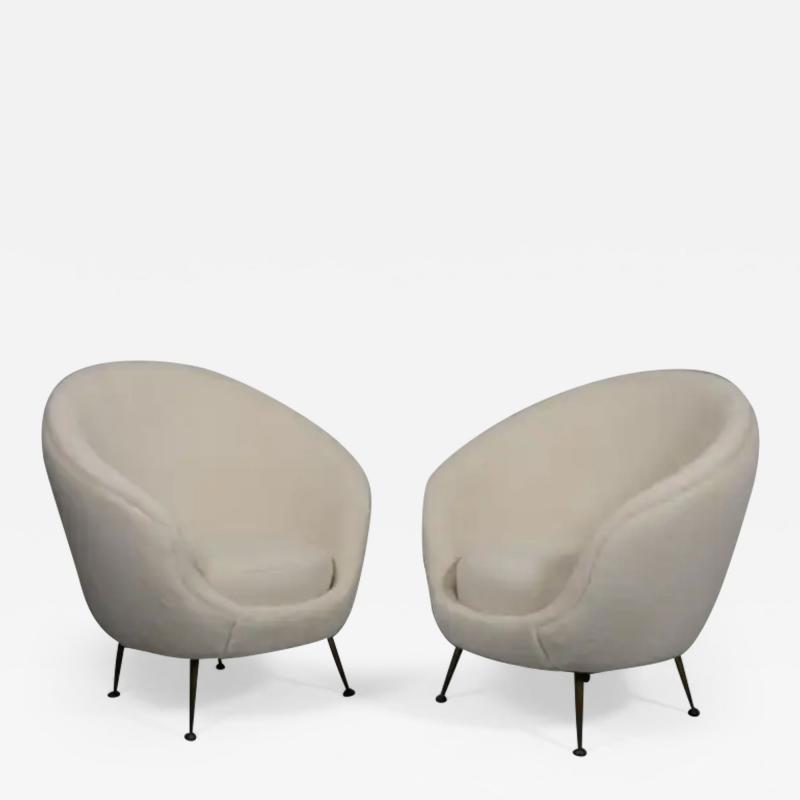 Pair Italian mid century egg shape chairs Re upholstered in Alpaca wool velvet