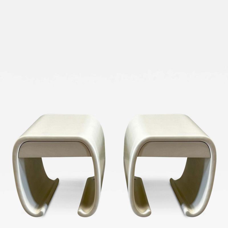 Pair Karl Springer Style Lacquered Scroll Nightstands side end tables 1970