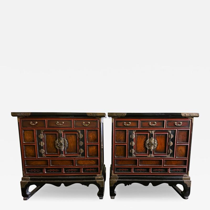 Pair Korean Lacquered Head side Chests Morijangs Joseon Dynasty