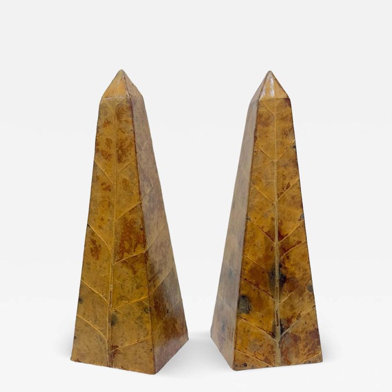 Pair Lacquered Tobacco Leaf Obelisk Giovanni Patrini Italy 1980