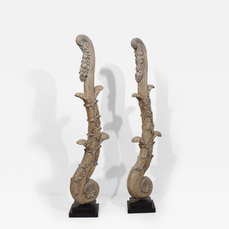 Pair Large 18th Century French Neoclassical Carved Oak Ornaments