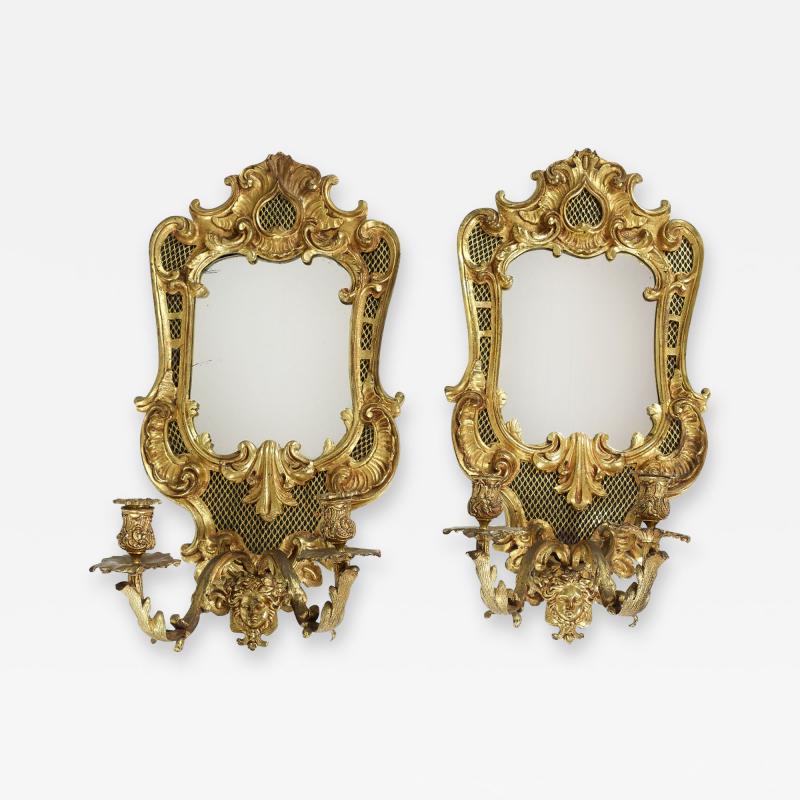 Pair Large Bronze Mirrored Back Sconces