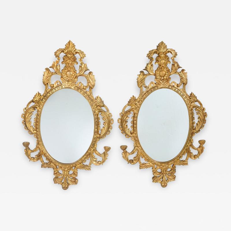 Pair Late 20th Century Giltwood Framed Hanging Wall Mirror