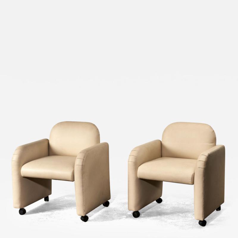 Pair Leather Barrel Chairs 1980