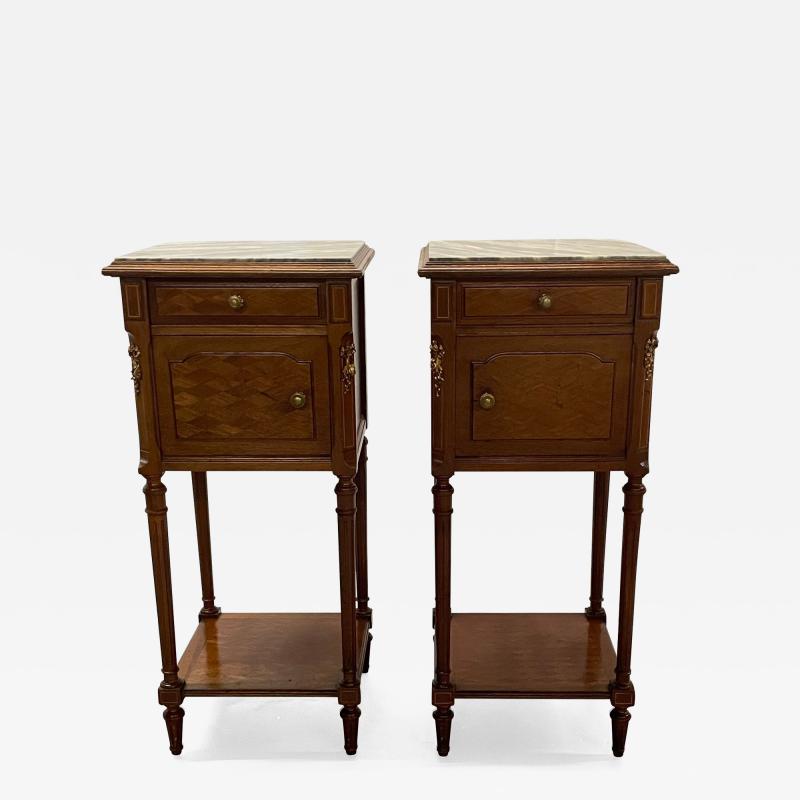 Pair Louis XVI Style End Bedside Tables Humidor Interiors Parquetry Inlaid
