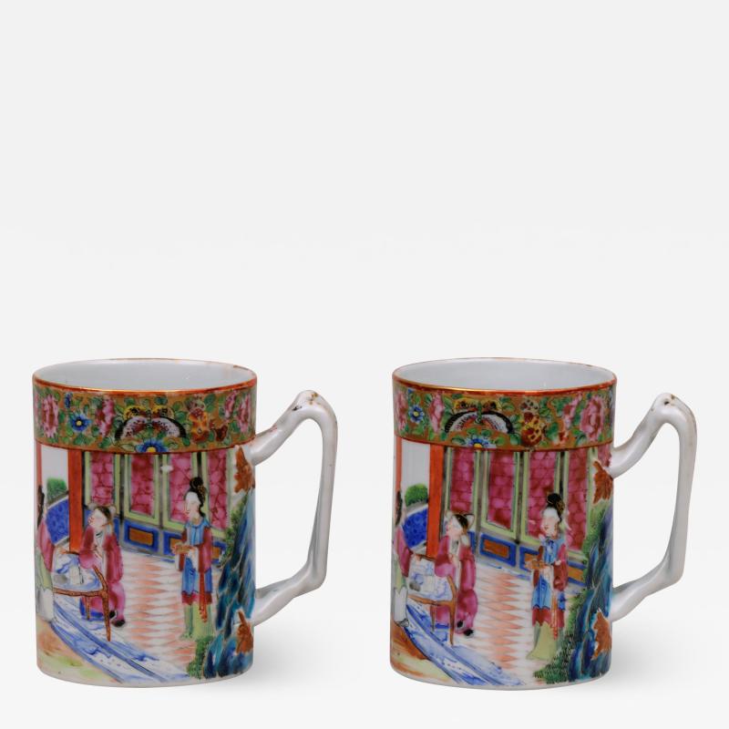 Pair Mandarin Famille Rose Mugs Circa 1860