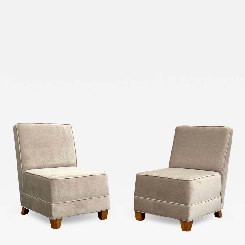 Pair Mid Century Modern Jean Michel Frank Style Lounge Slipper Chairs Mohair
