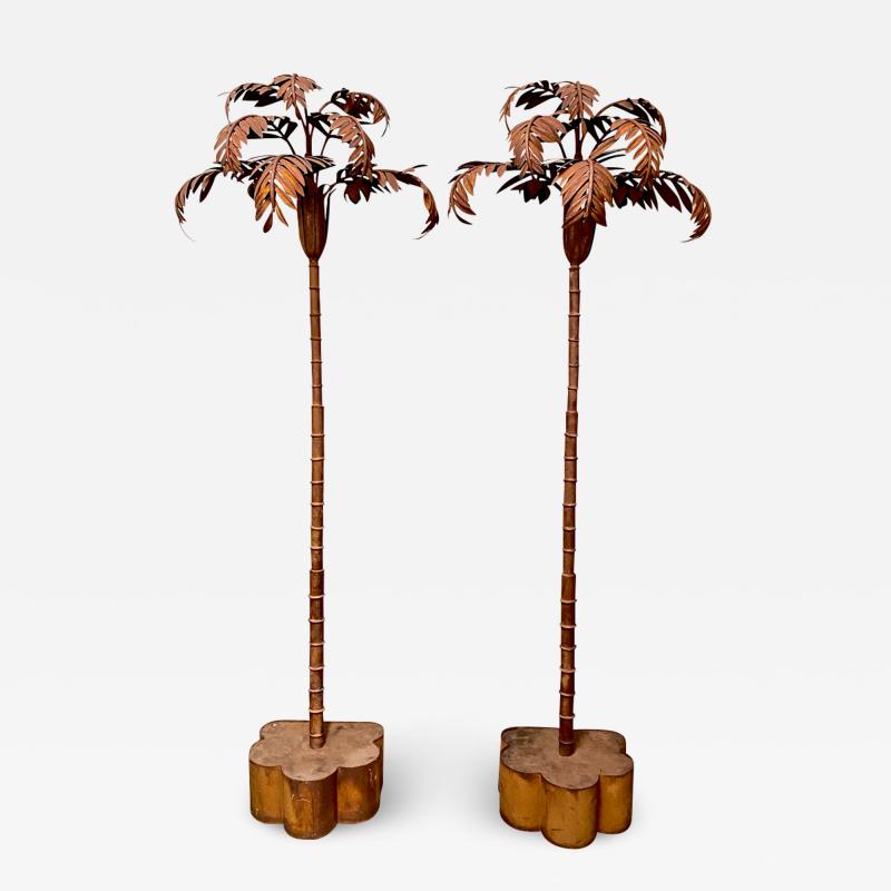 Pair Mid Century Tall Tole Palm Trees