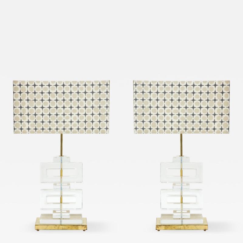 Pair Modern Murano Clear Glass Lamps