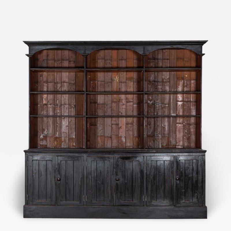 Pair Monumental 19thC English Ebonised Bookcase Display Cabinets