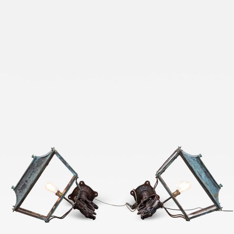 Pair Monumental Georgian Verdigris Lanterns