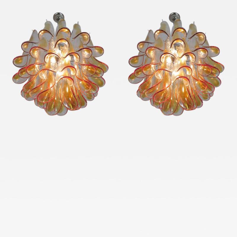 Pair Murano Petals Glass Chandelier 1970s